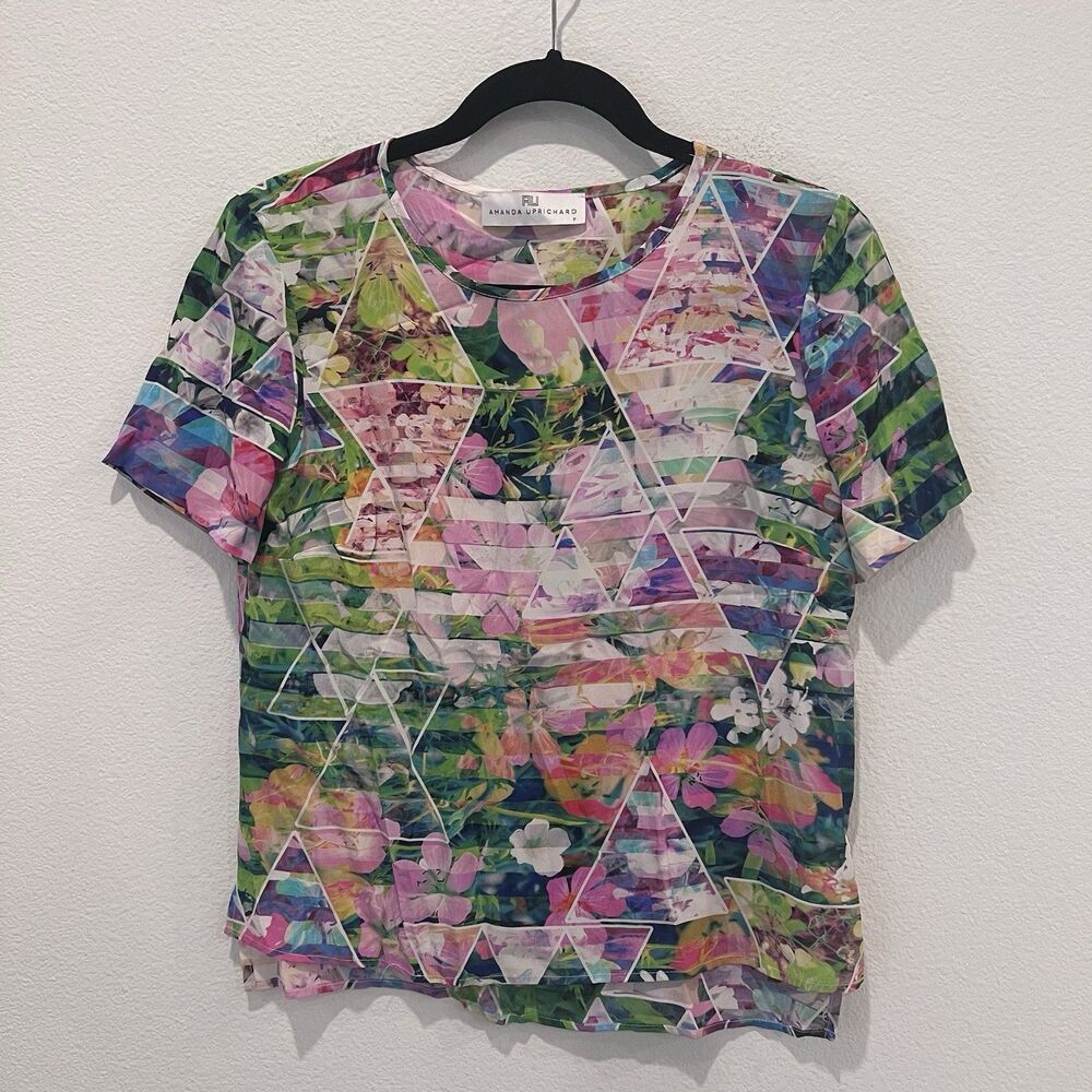 Amanda Uprichard Silk Blouse P/XS Colorful Floral Vibrant Career Spring School